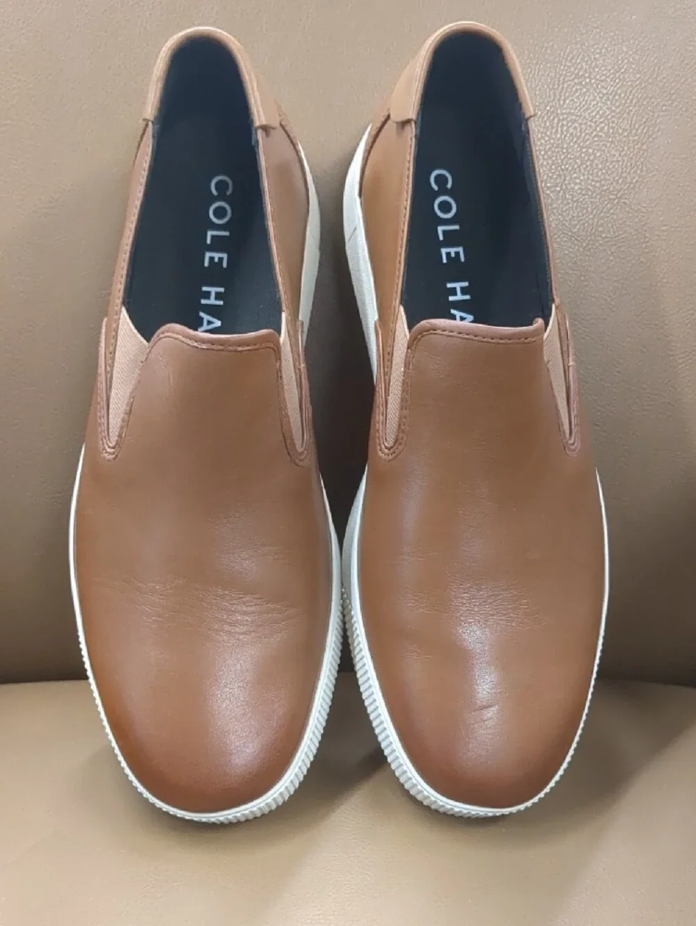 Cole Haan Brown Slip-On Leather Sneakers with White Sole